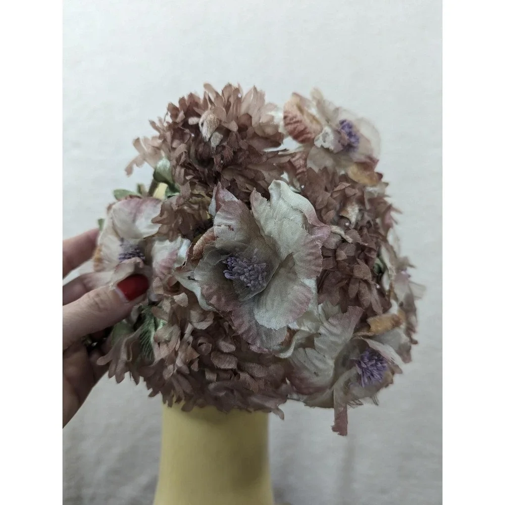 Vtg 1960s Floral‎ Half Hat Purple Lavender Japan Gorgeous Wedding Flowers Mod